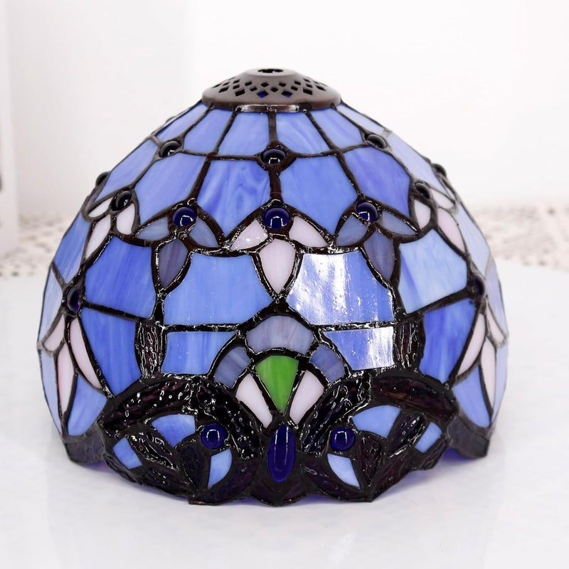 TCODTPOL Small Tiffany Lampshade Replacement Only Stained Glass Style Lamp Shade 8 Inch Fit for Table Desk Lamp, Pendant Ceiling Light Fixture (Blue Baroque) - Image 5